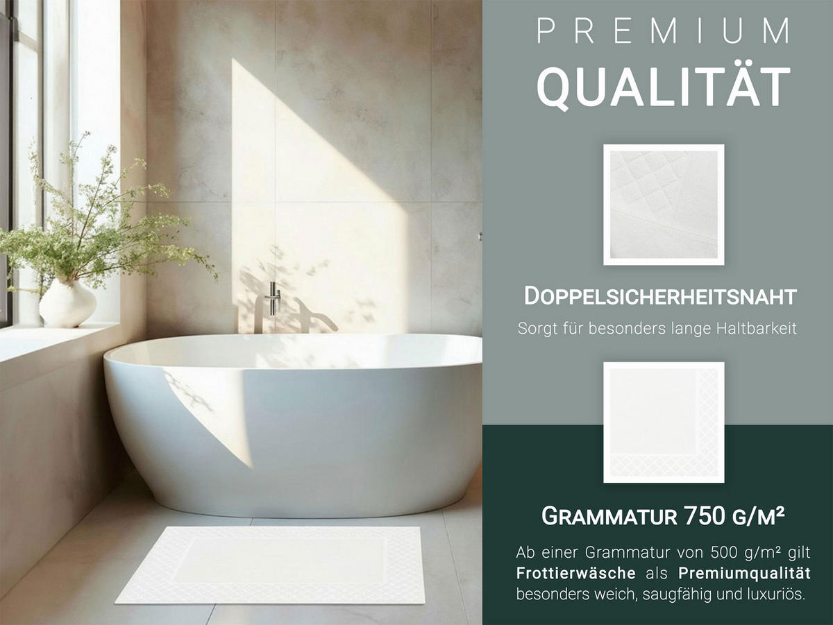 BADEMATTE, 2er-Set, 50x80 cm, 100% Baumwolle - Weiß, Textil (50/80cm) - Zollner