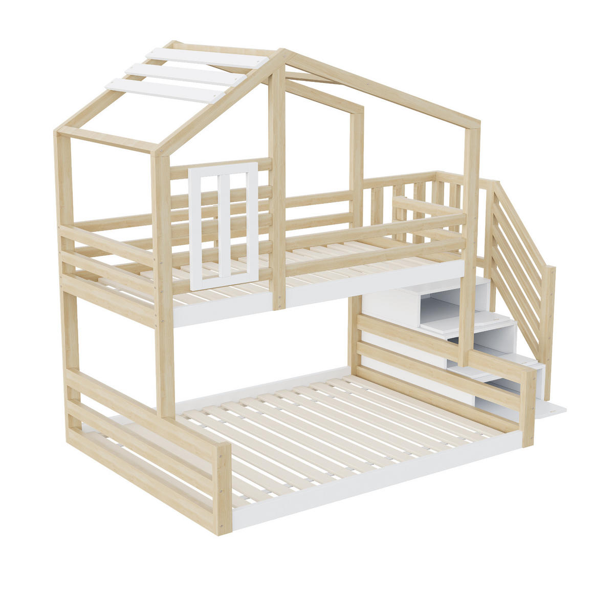 ETAGENBETT mit Stauraumtreppe 90x200/140x200 cm Kiefernholz Natur - Braun, Holzwerkstoff (140/200cm) - Beauniv