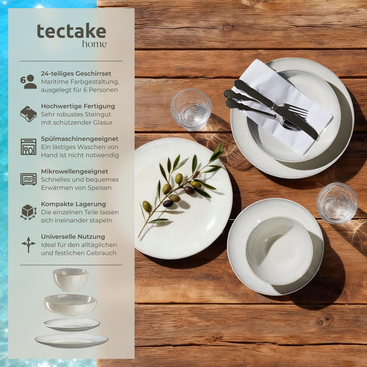 TAFELSERVICE Mare, ineinander stapelbar, grau - Grau, Keramik (26.5/2.5/26.5cm) - tectake