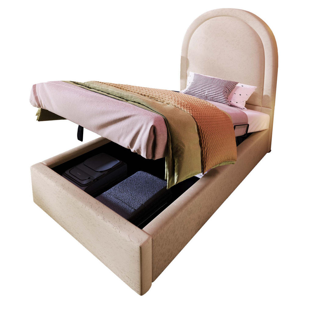 OKWISH ČALOUNĚNÁ postel 90/200 cm béžová z PU s úložným prostorem a matrací