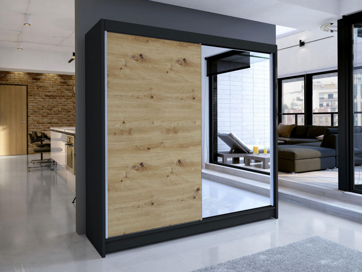 SCHWEBETÜRENSCHRANK Talin I - Silberfarben/Braun, Holzwerkstoff/Metall (180/215/58cm) - MIRJAN24