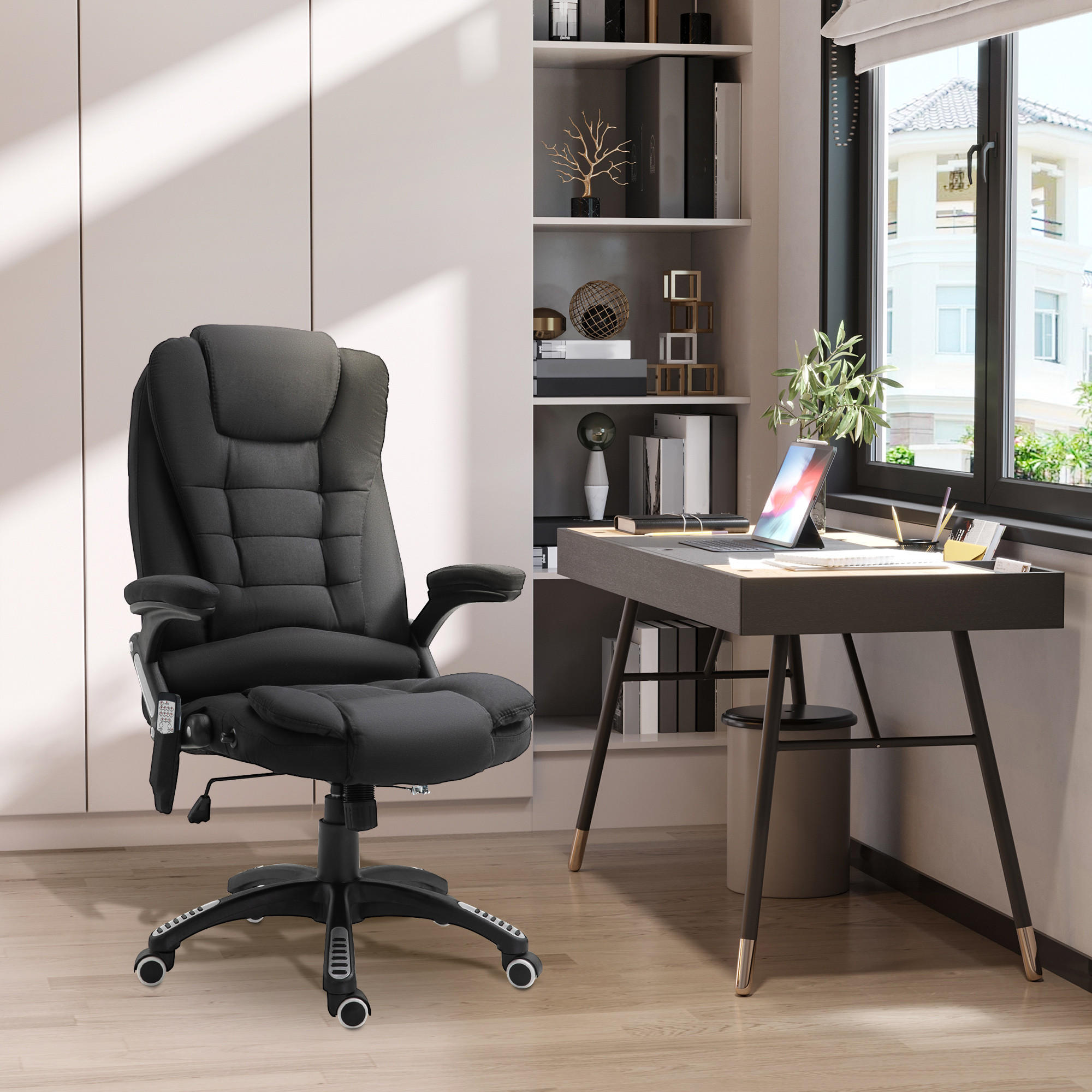 MASSAGESESSEL Chefsessel Gamingstuhl Drehstuhl Massagebürostuhl Schwarz - Schwarz, Kunststoff/Textil (74/116/67cm) - Vinsetto