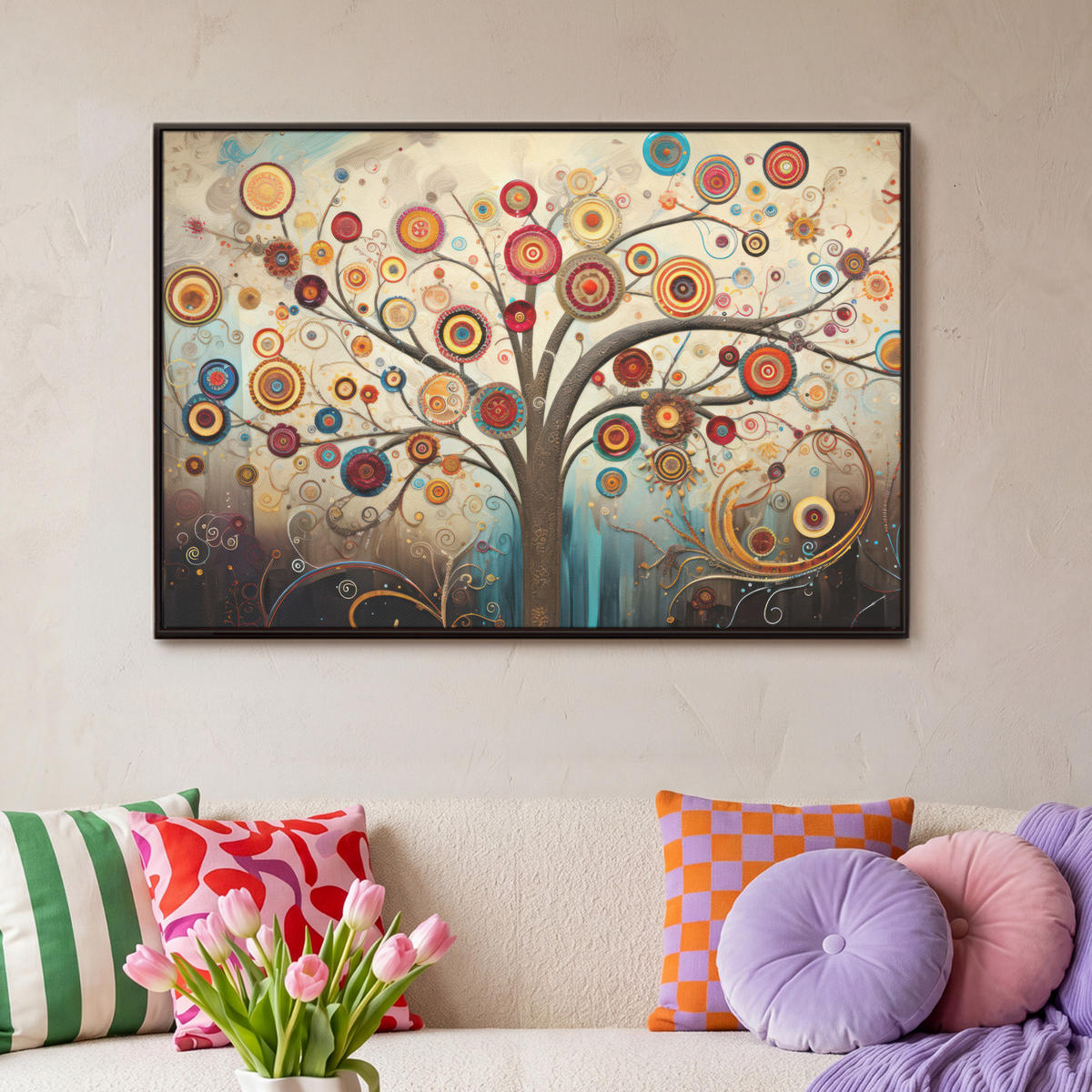 LEINWAND Bilder mit Rahmen - Baum - Baum des Lebens - Farbe - 90x60 - Braun, Textil (90/60cm) - MuchoWow