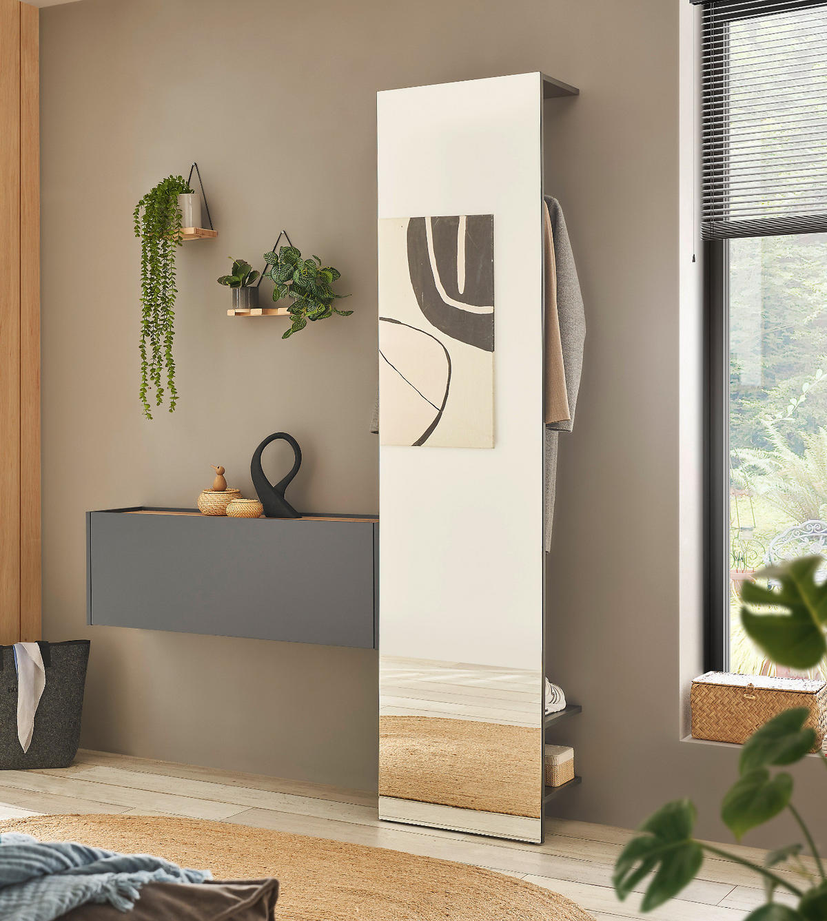 HÄNGESCHRANK grau matt, Eiche Wotan 100 cm, Schuhschrank hängend - Eiche Wotan/Grau, Holzwerkstoff/Metall (100/35/30cm) - Furn.Design