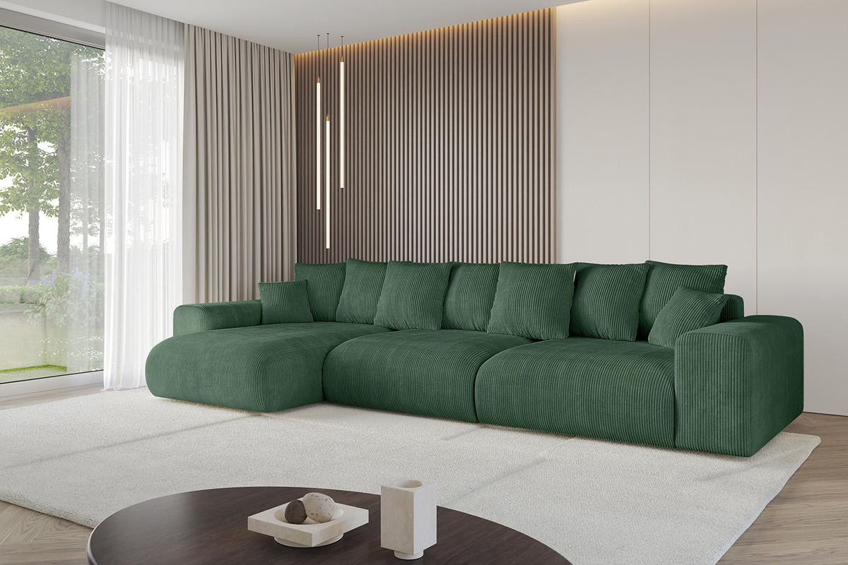 ECKSOFA Ottomane links ESKAR-L 364x176x84 Grün Cord - Schwarz/Grün, Holzwerkstoff/Kunststoff (364/176cm) - ALTDECOR