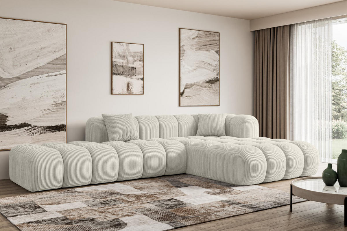 ECKSOFA Ottomane Rechts OLEA-L2 - 289x176x71 cm Hellgrau Cord - Hellgrau/Schwarz, Holzwerkstoff/Kunststoff (289/176cm) - ALTDECOR