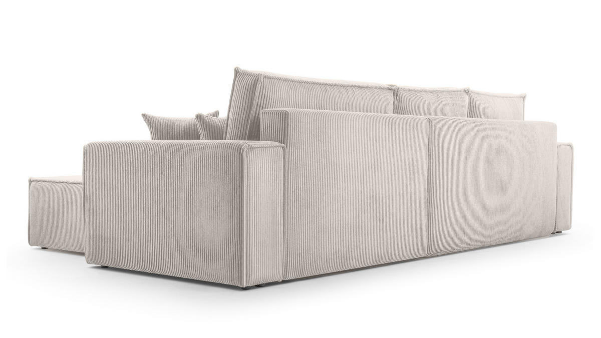 ECKSOFA L Form Cedria Zartweiß 287/145/85 cm mit Schlaffunktion - Creme/Schwarz, Kunststoff/Textil (287/145cm) - AX Living