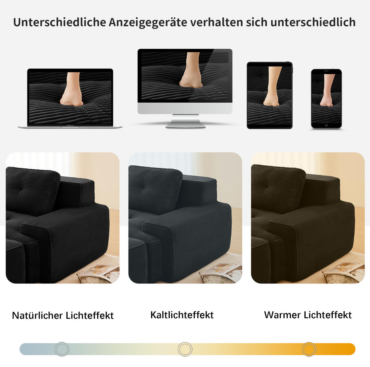 3-SITZER Sofa mit 74 cm Tiefsitz, boneless Design, cordbezogen und montagefrei, Schwarz - Schwarz, Textil (293/69/104cm) - Redom