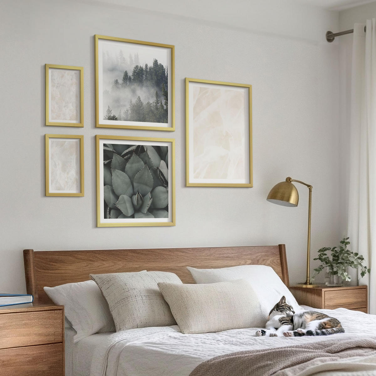 WANDBILDER 5er Set - 50x50 cm & 20x30 cm & 40x60 cm Goldrahmen - Steinpastellmarmor - Goldfarben, Kunststoff (40/60cm) - ArtPrintCave