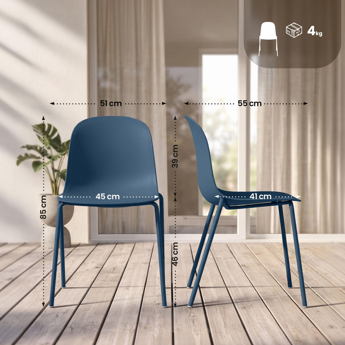 STAPELSTUHL 2 Kunststoff Blau - Blau, Kunststoff/Metall (51/85/55cm) - CLP