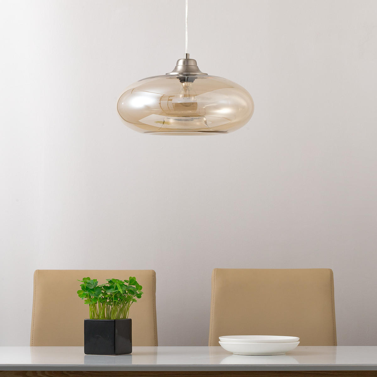 PENDELLEUCHTE - Sicherheitsglas / Eisen - 1-flammig - Champagner, Glas/Metall (40/40/120cm) - home24