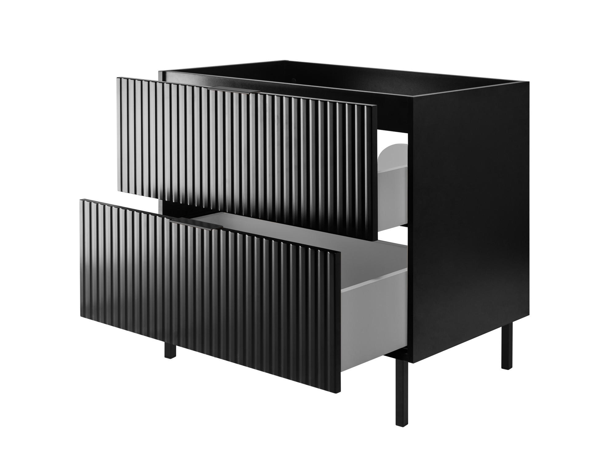 WASCHBECKUNTERSCHRANK, Schwarz, 80 x 77 x 46 cm, schwarzer Griff, schwarze Beine, ohne Arbeitsplatte - Schwarz, Holzwerkstoff (80/77/46cm) - 3XE LIVING