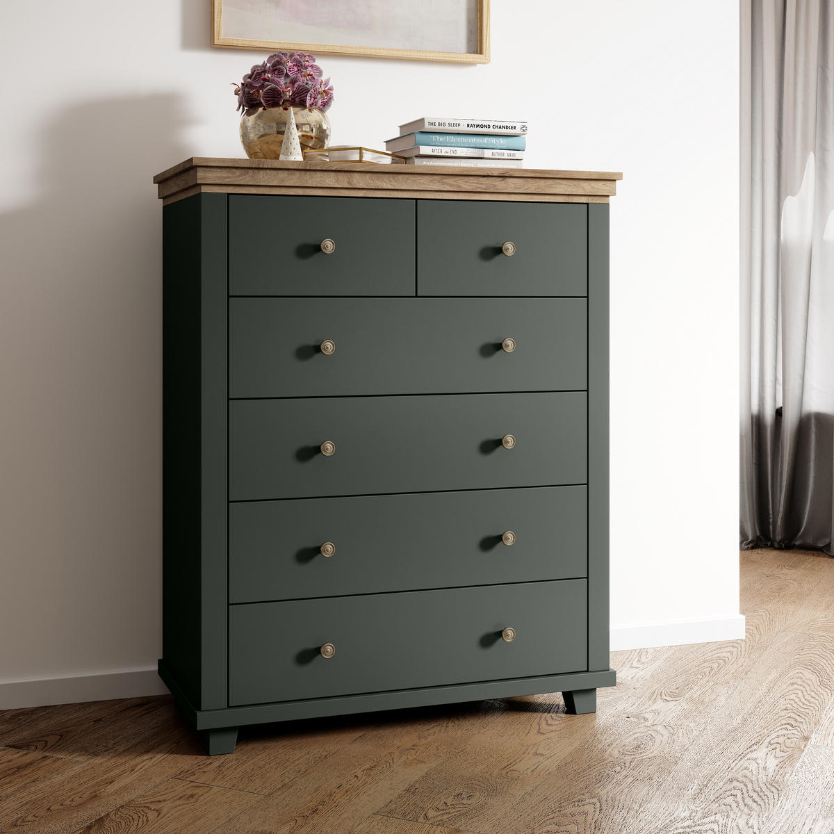 KOMMODE EVOLETTA 90/113/42 cm mit 6 Schubladen Grün - Grün, Holzwerkstoff (90/113/42cm) - MASSENO