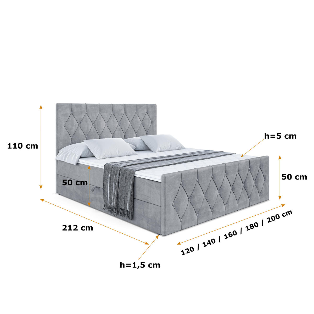 BOXBETT VELANTO-Z - 140 x 200 - H4 - Grau - Grau, Holzwerkstoff (140/200cm) - ALTDECOR
