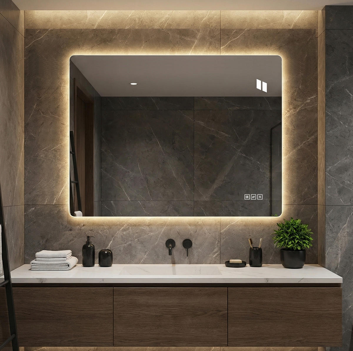 WANDSPIEGEL 60/2,5/80 cm silber aus Glas mit Anti-Beschlag, Dimmung und LED - Silberfarben, Glas (80/2.5/60cm) - OKWISH