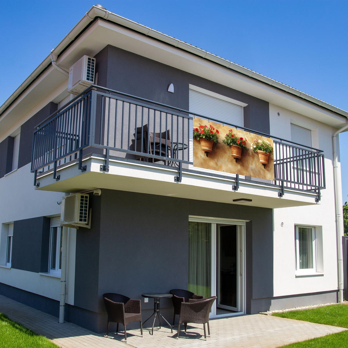 BALKON-SICHTSCHUTZ Blumentöpfe - Wand - Vintage - Terracotta, Kunststoff (200/110cm) - MuchoWow