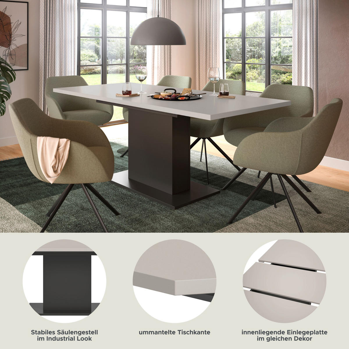 ESSTISCH MOTION (B/H/T: ca. 150/76/90 cm) in grau/Kaschmir - Grau, Holzwerkstoff (90/150/76cm)