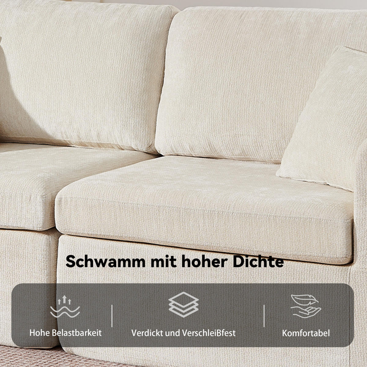 2-SITZER SOFA Chenille Beige mit USB, Kissen, Getränkehalter und Tasche - Beige, Textil (220/89/100cm) - WISHDOR