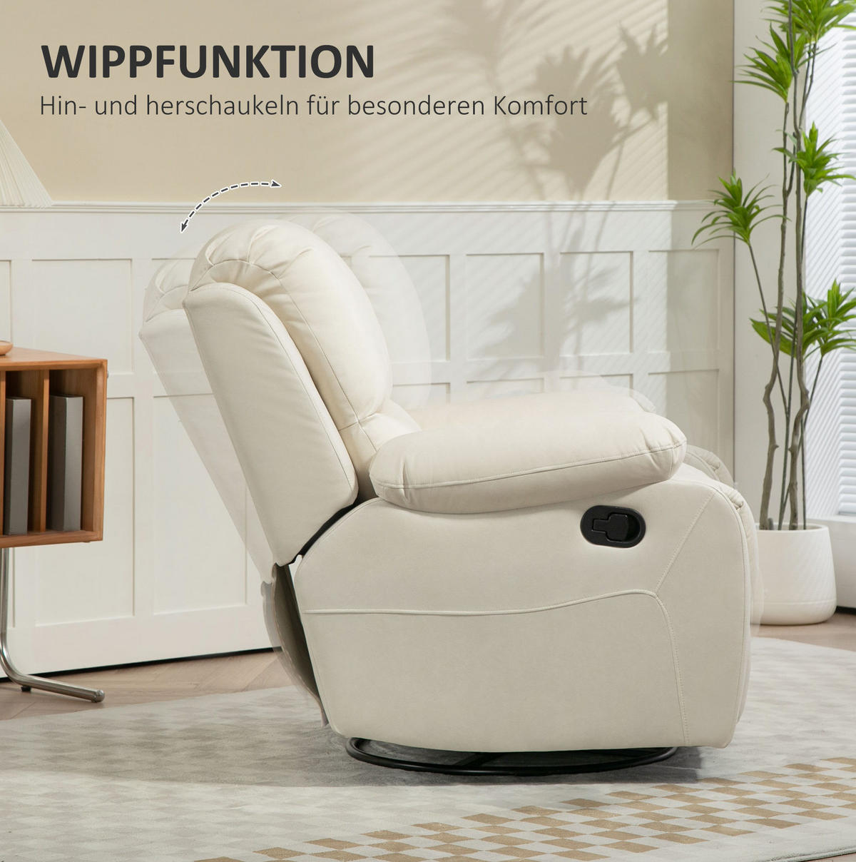RELAXSESSEL in Cremeweiß 100x93x98 cm mit Liege-, Schaukel- und Drehfunktion - Creme, Textil (93/98/100cm) - IVMEU
