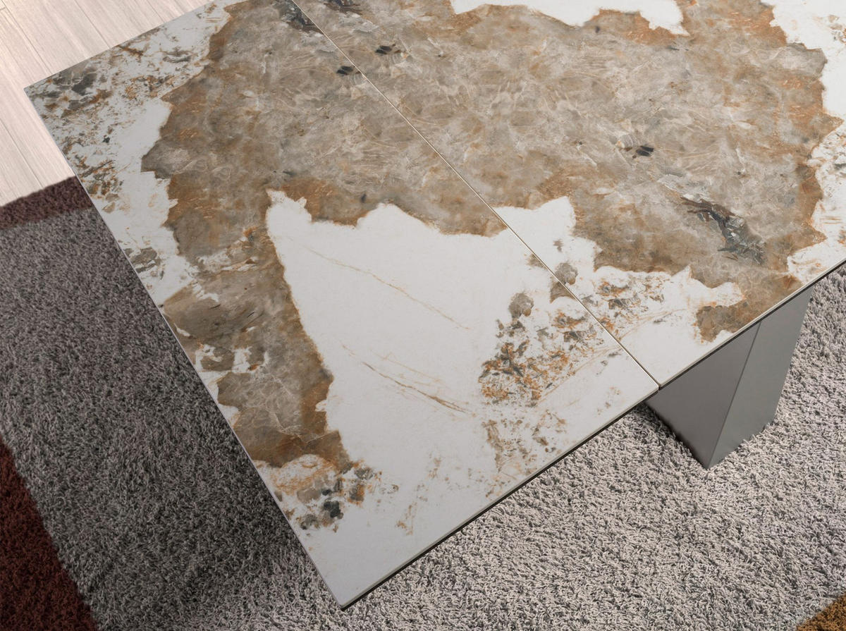 ESSTISCH Rechteckiger ausziehbarer Esstisch aus Porzellanmarmor und taupefarbenem Stahl 180/90/76 cm - Goldfarben/Weiß, Stein (90/180/76cm) - ANGEL CERDA