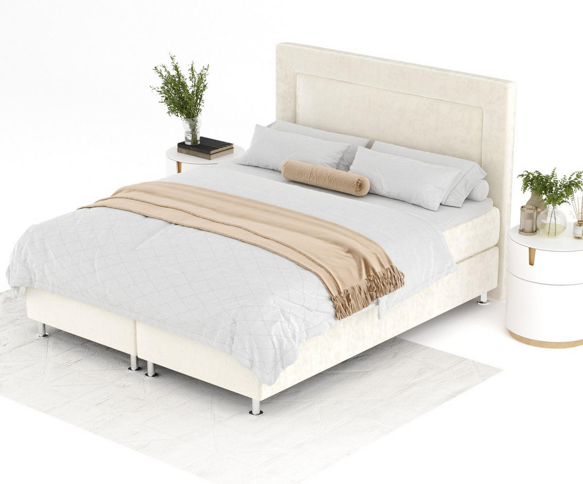 BOXSPRINGBETT Laguno Creme 200/200 cm mit Latex-Topper - Silberfarben/Creme, Holz/Holzwerkstoff (200/200cm) - Maison de Reve