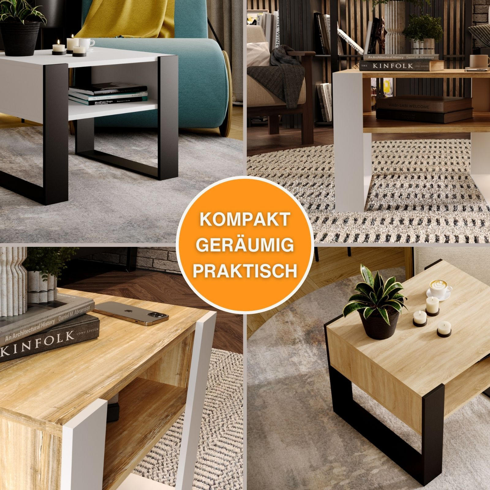 COUCHTISCH Karo65 65/45/53,6 - Schwarz/Weiß, Holzwerkstoff (53/65/45cm) - RAUMHIRSCH FURNITURE