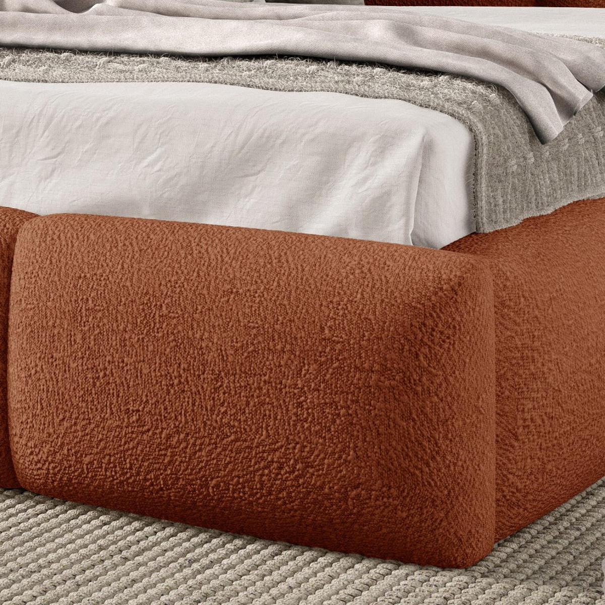POLSTERBETT Bero, 120x200, Bouclé-Stoff, Ziegelrot - Rostfarben, Textil (120/200cm) - Beautysofa