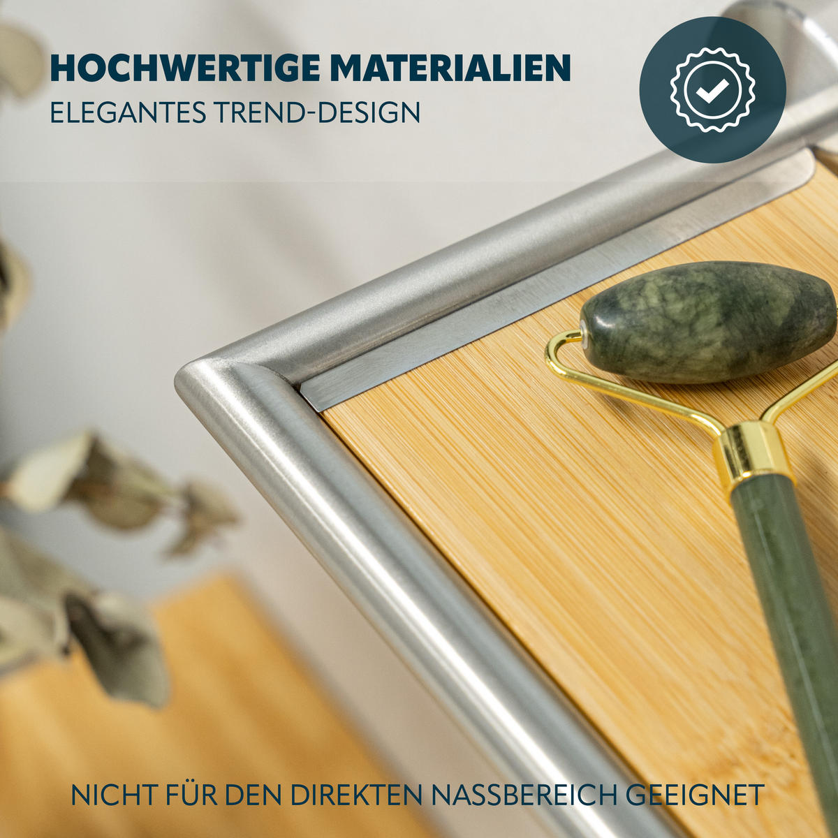 WANDABLAGE PIAZZA, Edelstahl und Bambus, inkl. Klebeset - Braun, Metall (53.5/6/14cm) - bremermann