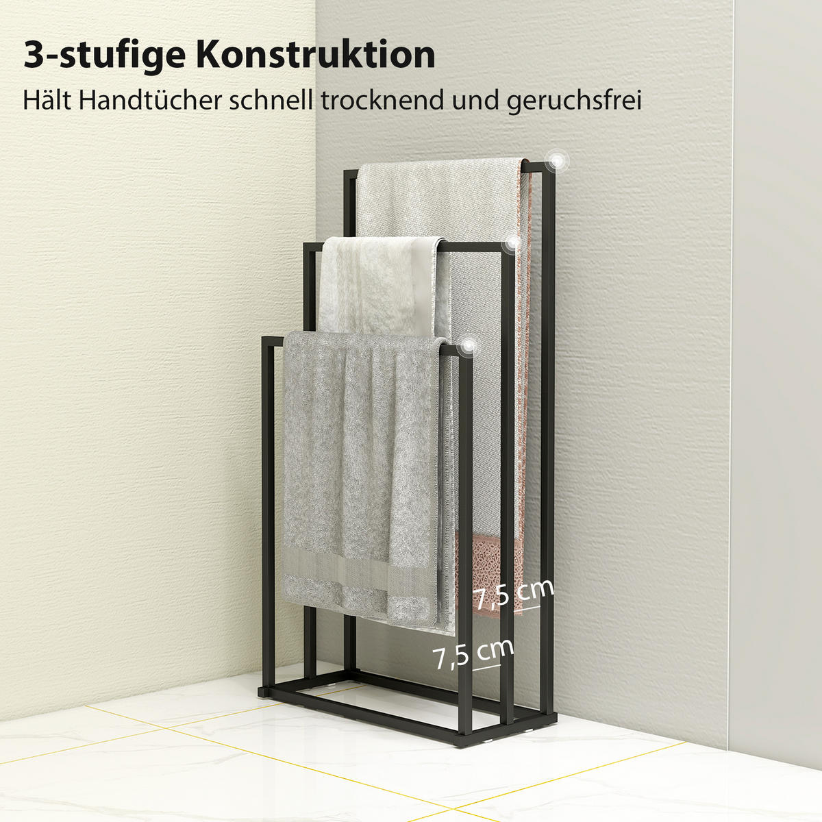 HANDTUCHHALTER Stahl Schwarz - Schwarz, Metall (21.5/85/45cm) - HOMCOM