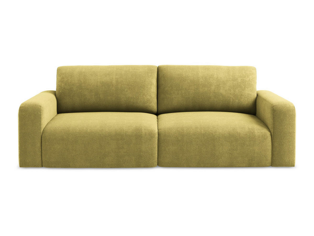 3-SITZER SOFA mit Schlaffunktion Chenille Stoff Grün - Limette/Schwarz, Kunststoff/Textil (244/79/102cm) - Makamii