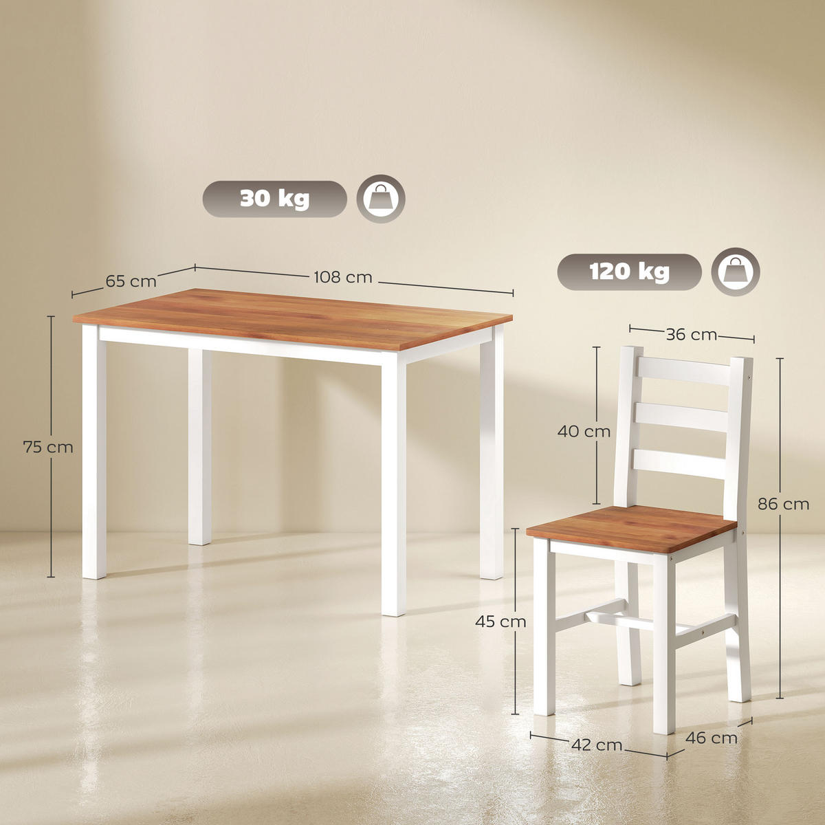 ESSTISCH-SET DE-10191 5-teilig, rechteckig Braun - Braun, Holzwerkstoff (65/75/108cm) - ComfortXL
