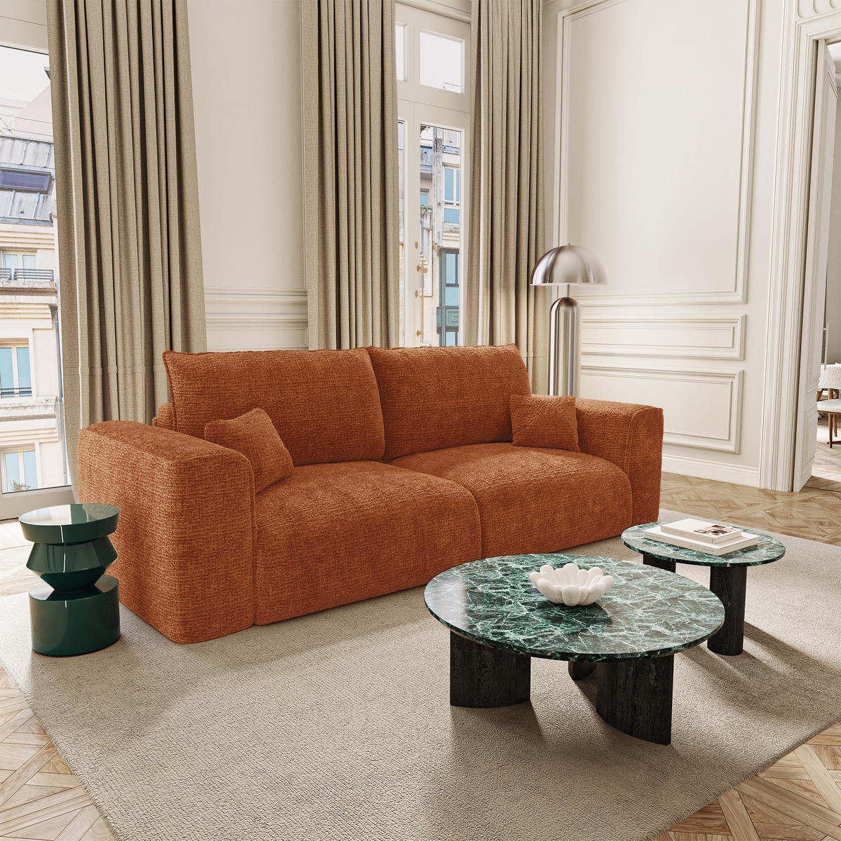 SCHLAFSOFA mit Stauraum COMO Kettgewebe mit weichem Griff Terrakotta 254cm - Dunkelorange/Terracotta, Textil (254/78/95cm) - Premium Interiors