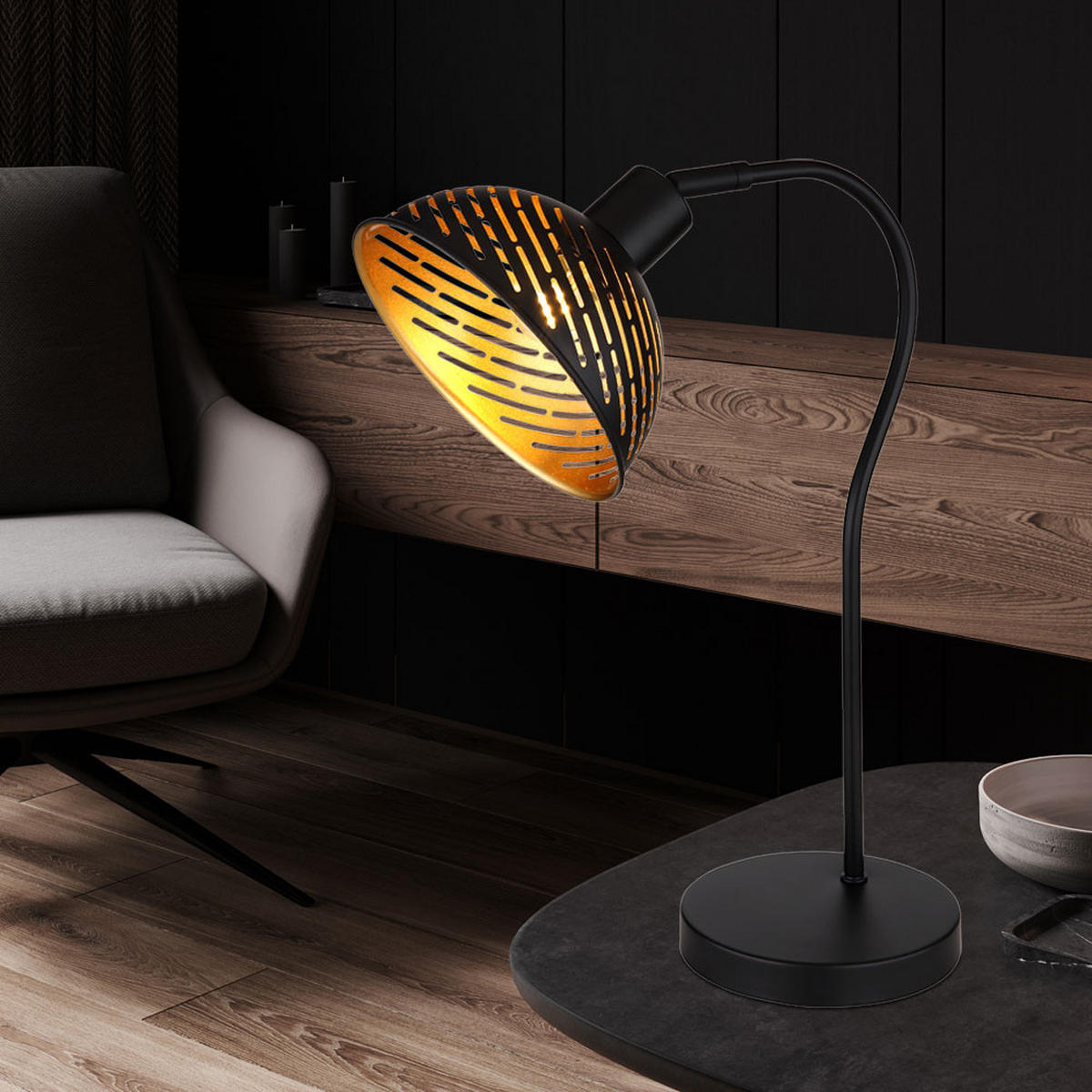 TISCHLEUCHTE Metall Schwarz-Gold - Schwarz, Metall (30/18.5/45cm)