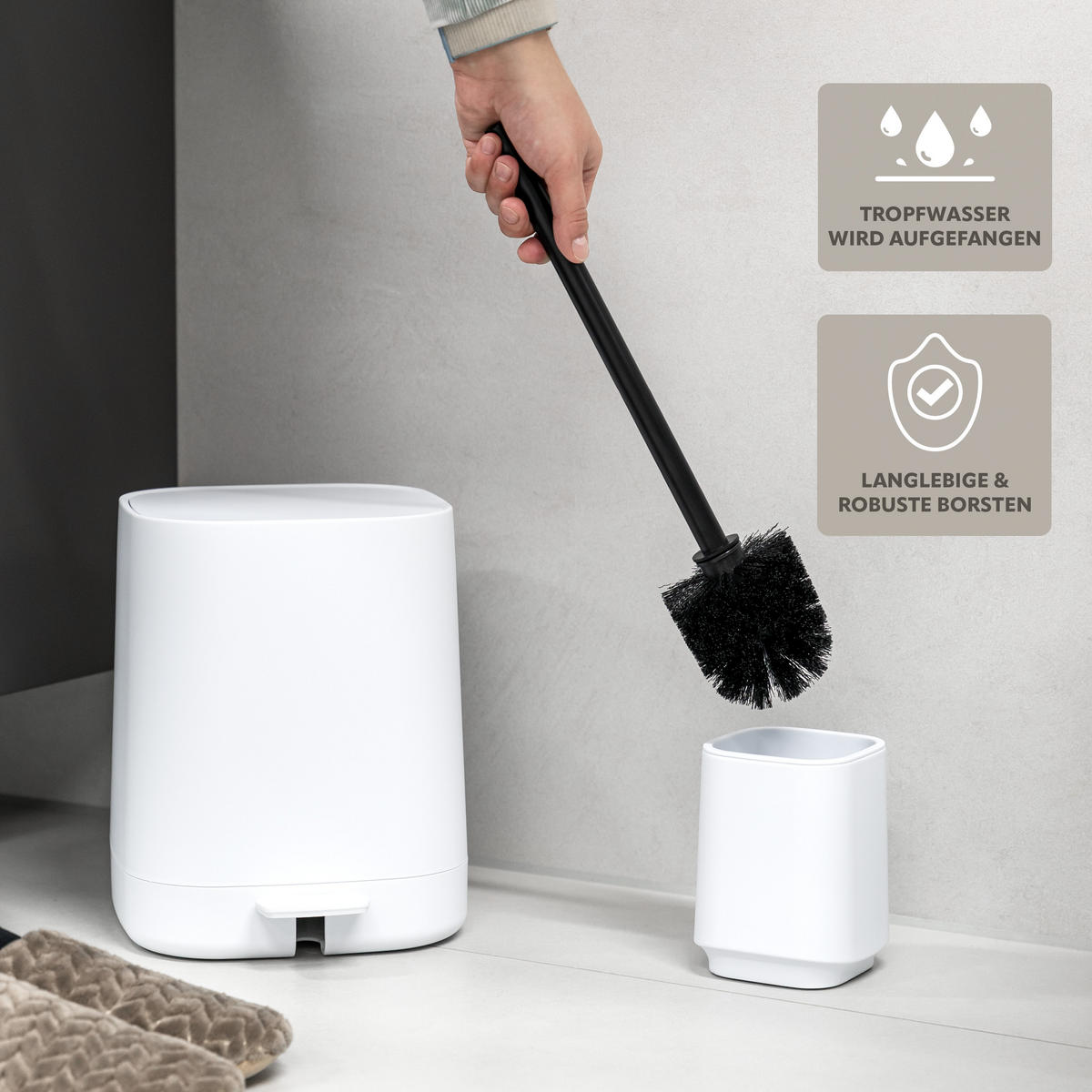 BAD-ACCESSOIRES-SET VALONA 2tlg., weiß, Kunststoff - Weiß, Kunststoff (21/25.5/21cm) - eluno