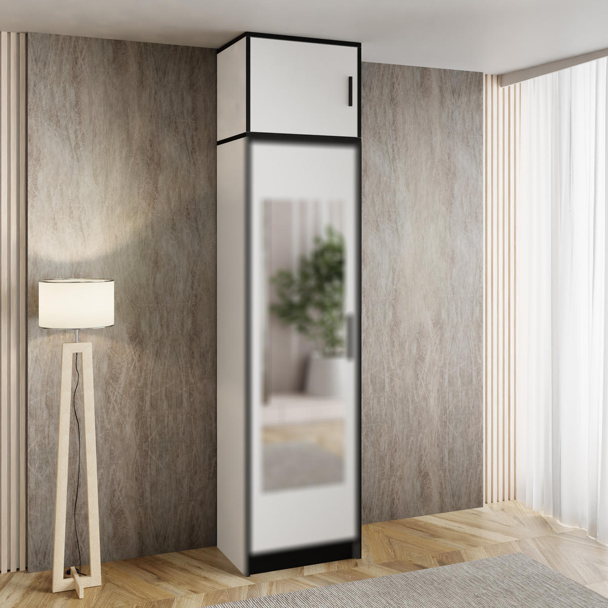 DREHTÜRENSCHRANK ROJ MIT AUFSATZ 1D weiß - Weiß, Holzwerkstoff (54/247/39cm) - Kier Furniture