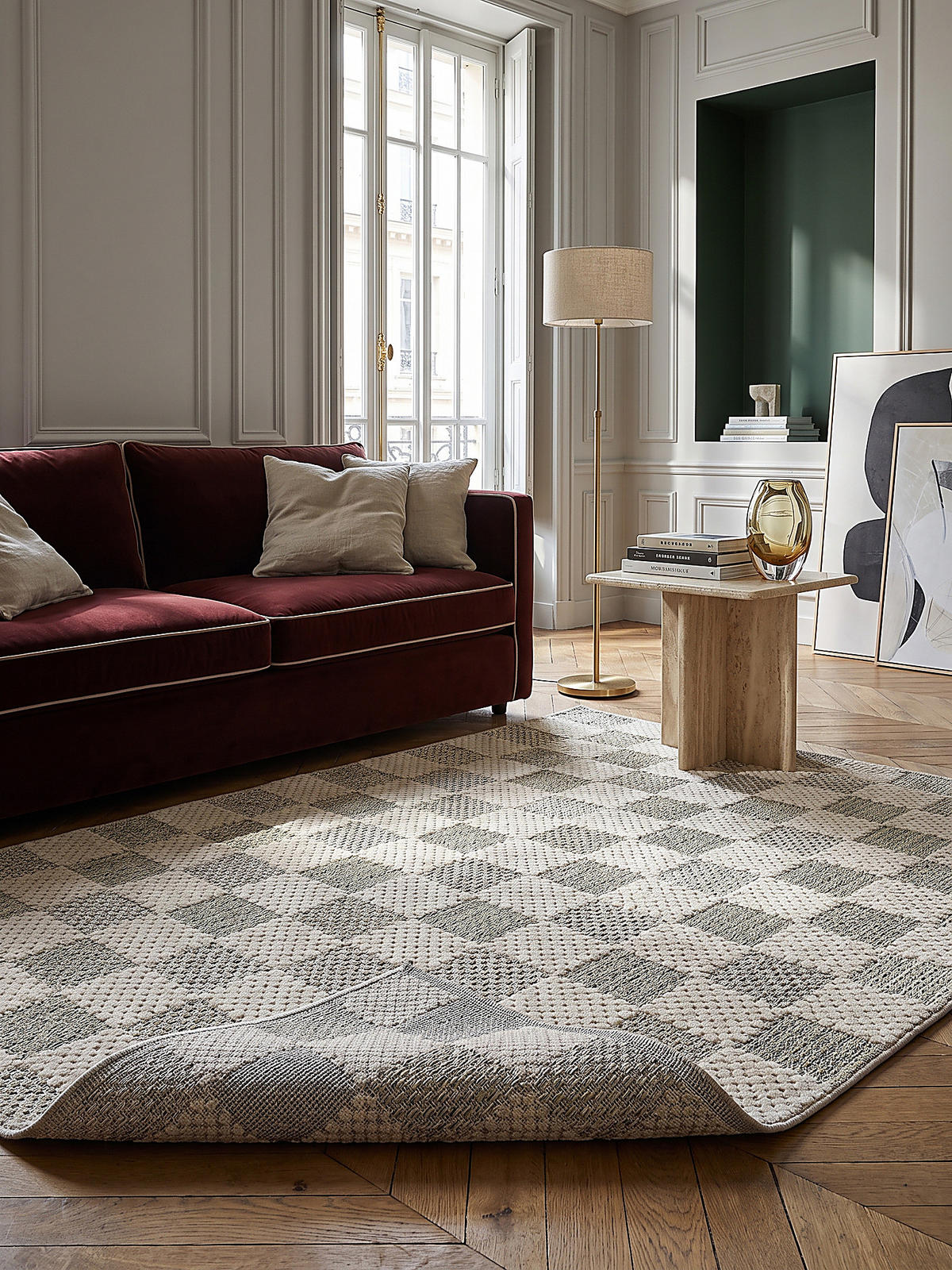 BAUMWOLLTEPPICH waschbar AFTON, Schachbrettmuster, Natur-Grün, 116 x 170 cm - Beige/Grün, Textil (116/170cm) - KADIMA DESIGN