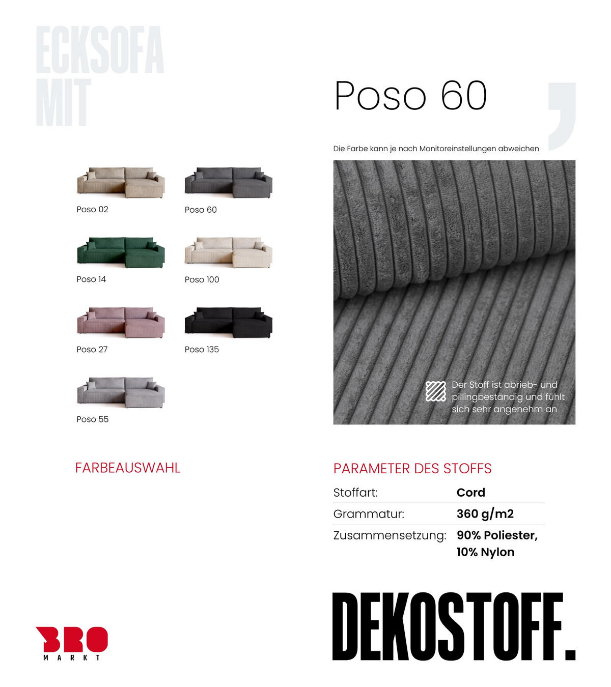 ECKSOFA ADI XL mit Schlaffunktion Grau Cord - Grau, Textil (272/143cm) - Bromarkt