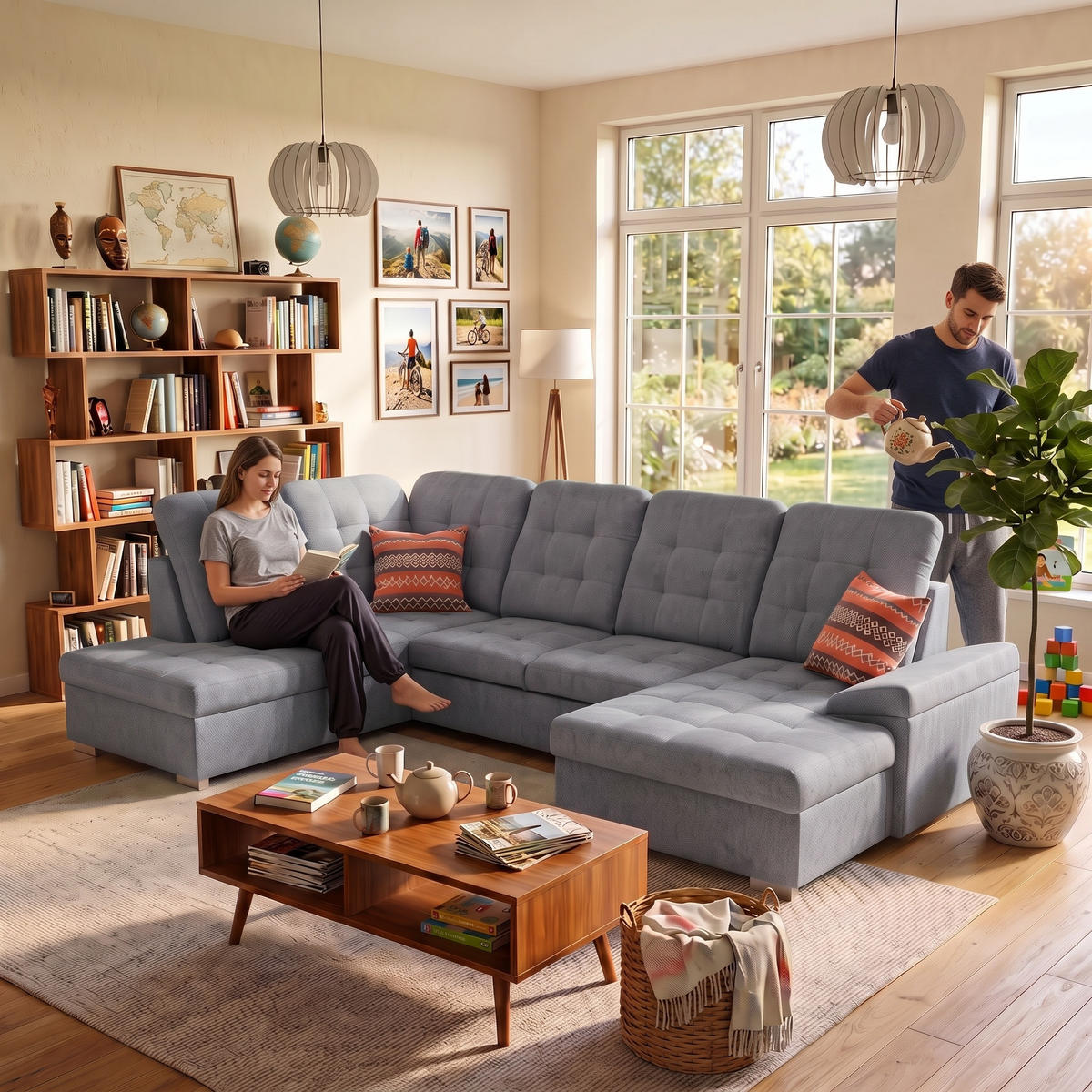 ECKSOFA U-Form OLIVIA U Links mit Schlaffunktion 124x257 Velours Grau - Silberfarben/Grau, Holz/Kunststoff (320/103/202cm) - Muffo