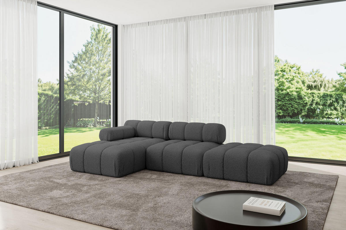 ECKSOFA modulares Sofa Lizur-L1 - 285x160x70 cm Grau Bouclé - Grau, Holzwerkstoff/Textil (285/160cm) - ALTDECOR