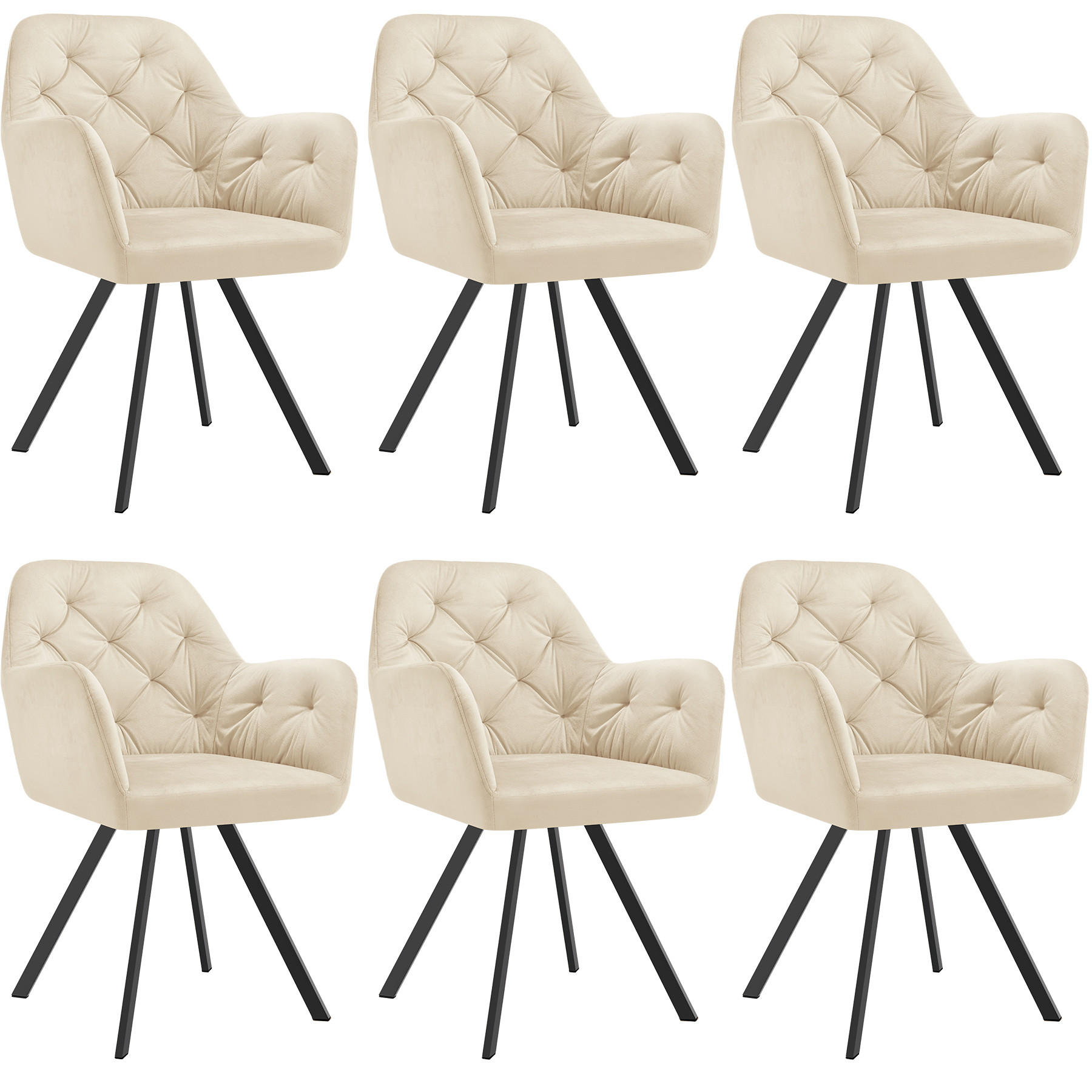 ARMLEHNSTUHL Drehbarer Samt 6er Set Lucia 58 x 58 x 87 cm creme - Creme, Kunststoff (58/87/58cm) - tectake