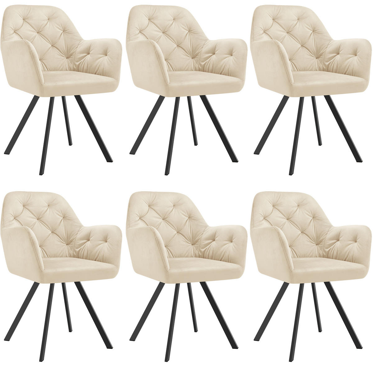 ARMLEHNSTUHL Drehbarer Samt 6er Set Lucia 58 x 58 x 87 cm creme - Creme, Kunststoff (58/87/58cm) - tectake