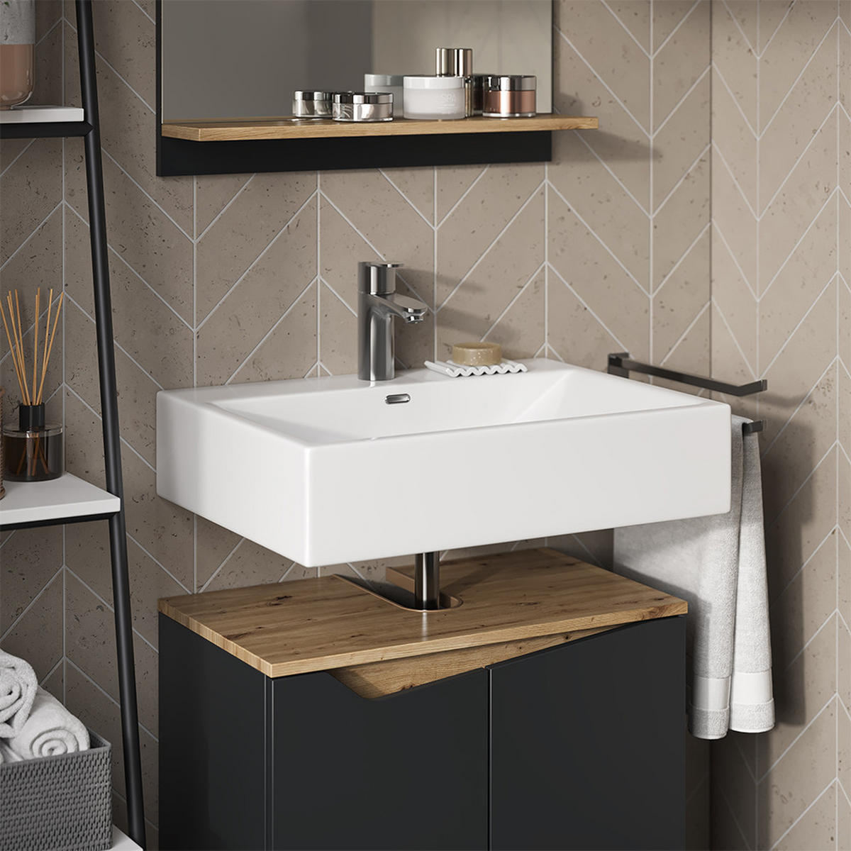 WASCHBECKENUNTERSCHRANK Marelle Anthrazit 60 x 57.5 cm mit 2 Türen - Anthrazit, Holzwerkstoff (60/57.5/35cm) - Vicco