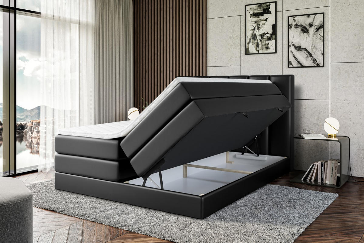 BOXSPRINGBETT BOXI1 KING - 120x200 - H3/H4 - Schwarz Hochglanz - Schwarz Hochglanz, Holzwerkstoff (120/200cm) - ALTDECOR