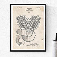 POSTER Harley-Motor Patent A3 Schwarzer Rahmen - Schwarz, Papier (29.7/5/42cm) - Nacnic