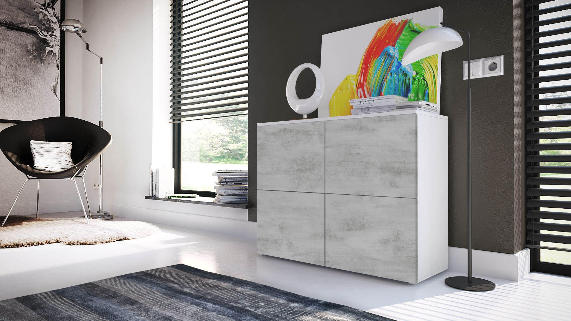KOMMODE Rova Beton Oxid Optik / Beton Oxid Optik - Hellgrau, Holzwerkstoff (92/72/35cm) - Vladon
