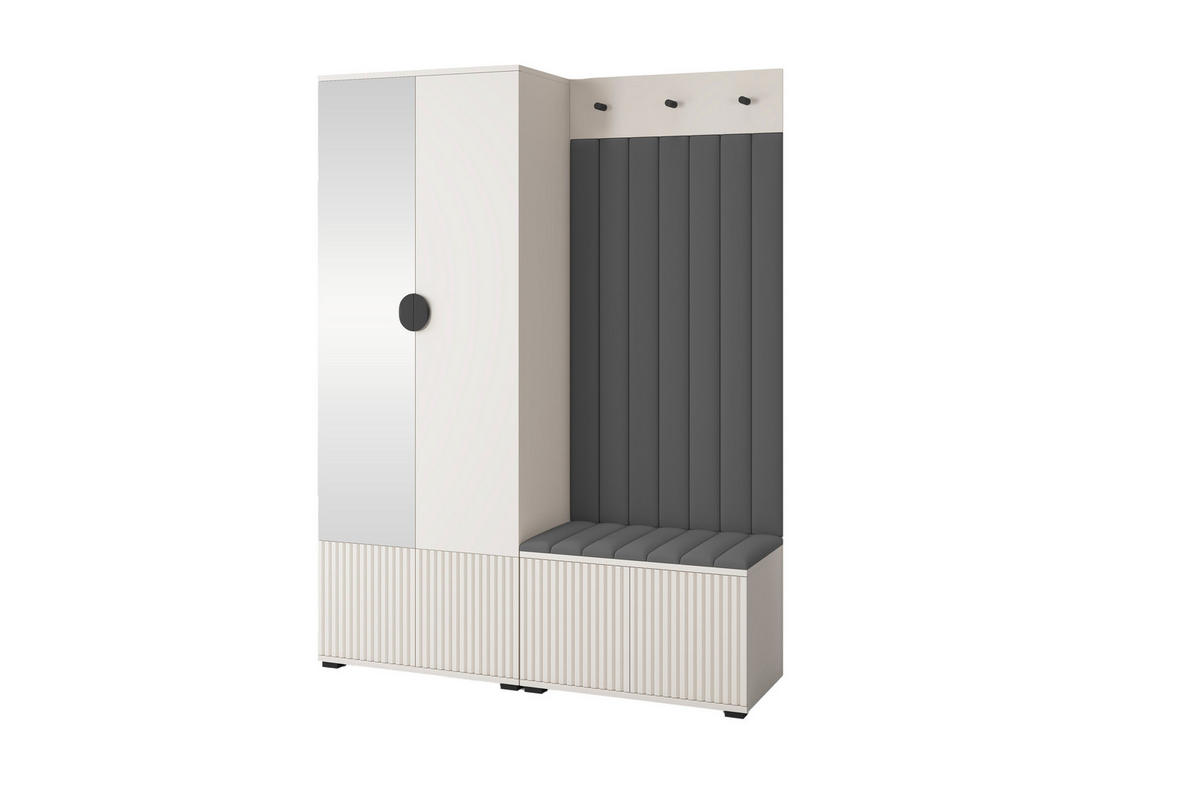 GARDEROBE Ritmo version 1 mit Spiegel, mit POLSTERPANEELEN DUNKELGRAU - Dunkelgrau/Beige, Holzwerkstoff (140/185/40cm) - Jerpax