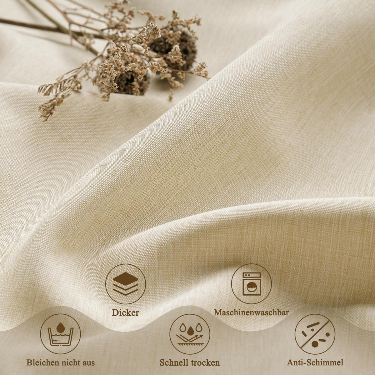 DUSCHVORHANG Leinen Wasserdicht Beige 180/180 cm - Beige, Textil (180/180cm) - Kaket