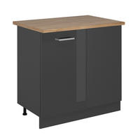 ECKUNTERSCHRANK R-Line Anthrazit Hochglanz 86 cm , AP Eiche - Schwarz Hochglanz/Anthrazit, Holzwerkstoff (86/81.6/60cm) - Vicco
