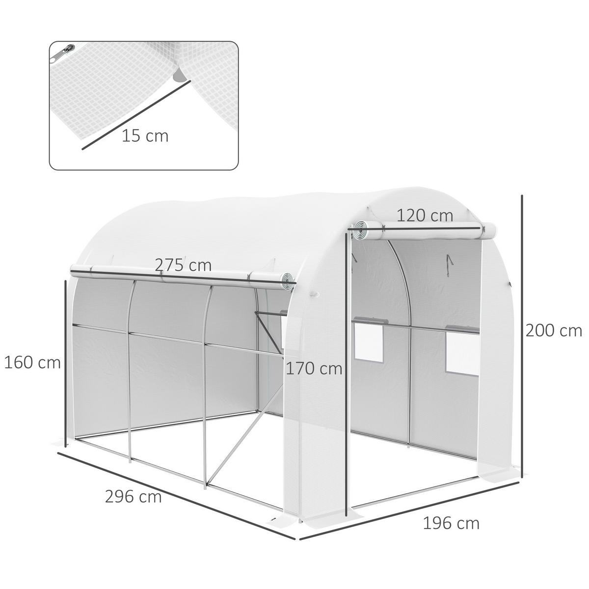 GEWÄCHSHAUS DE-11976 3 Türen & 6 Fenster Weiß - Weiß, Kunststoff (196/200/296cm) - ComfortXL