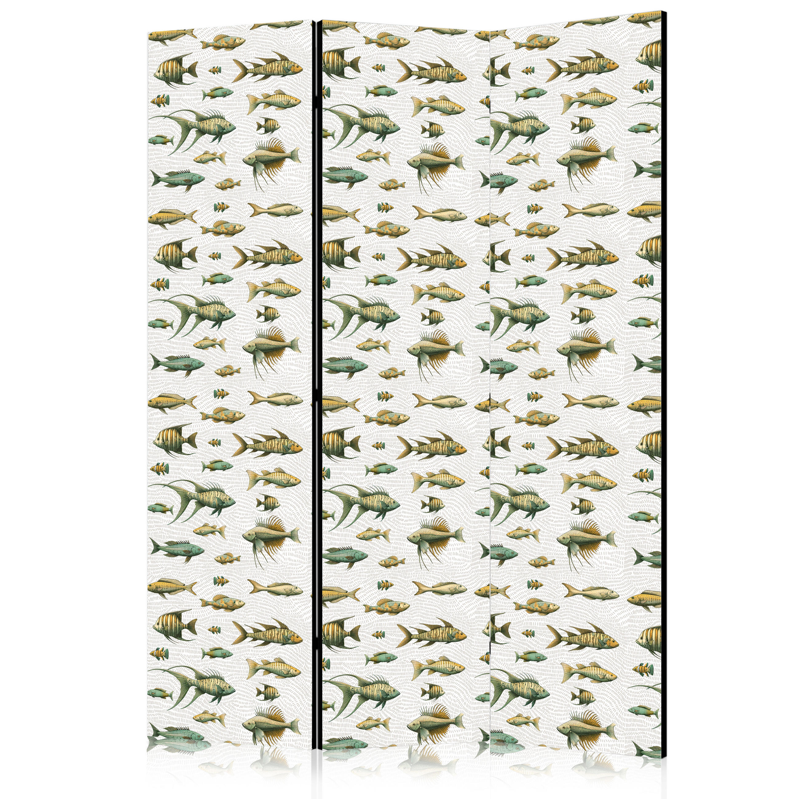 PARAVENT Beidseitig Bedruckter 3-tlg 135x172 cm Bunten Fische Im Boho Stil - Multicolor, Holz/Textil (135/172/3cm) - Muralo